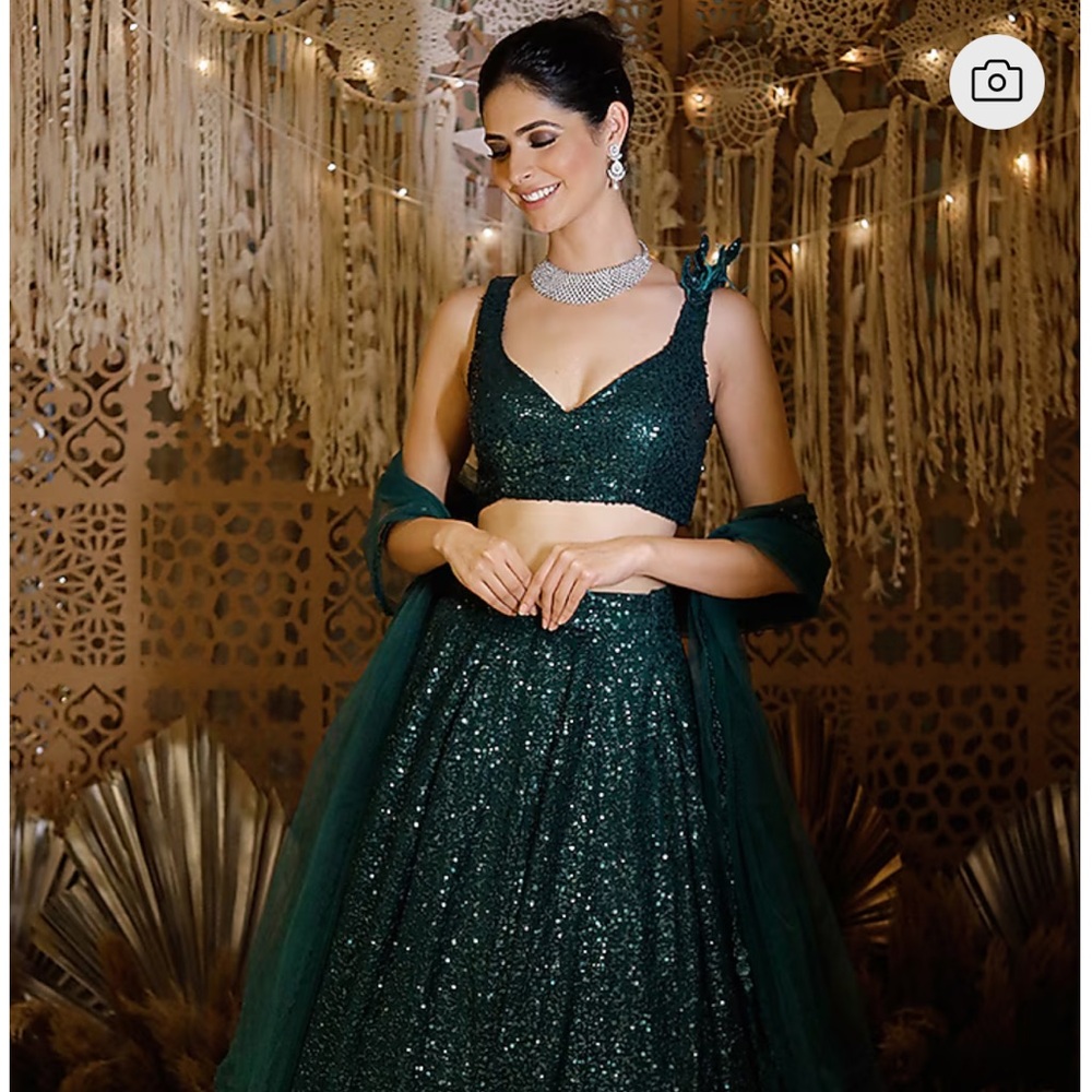 Archana Kochhar Green Sequins Lehenga Set